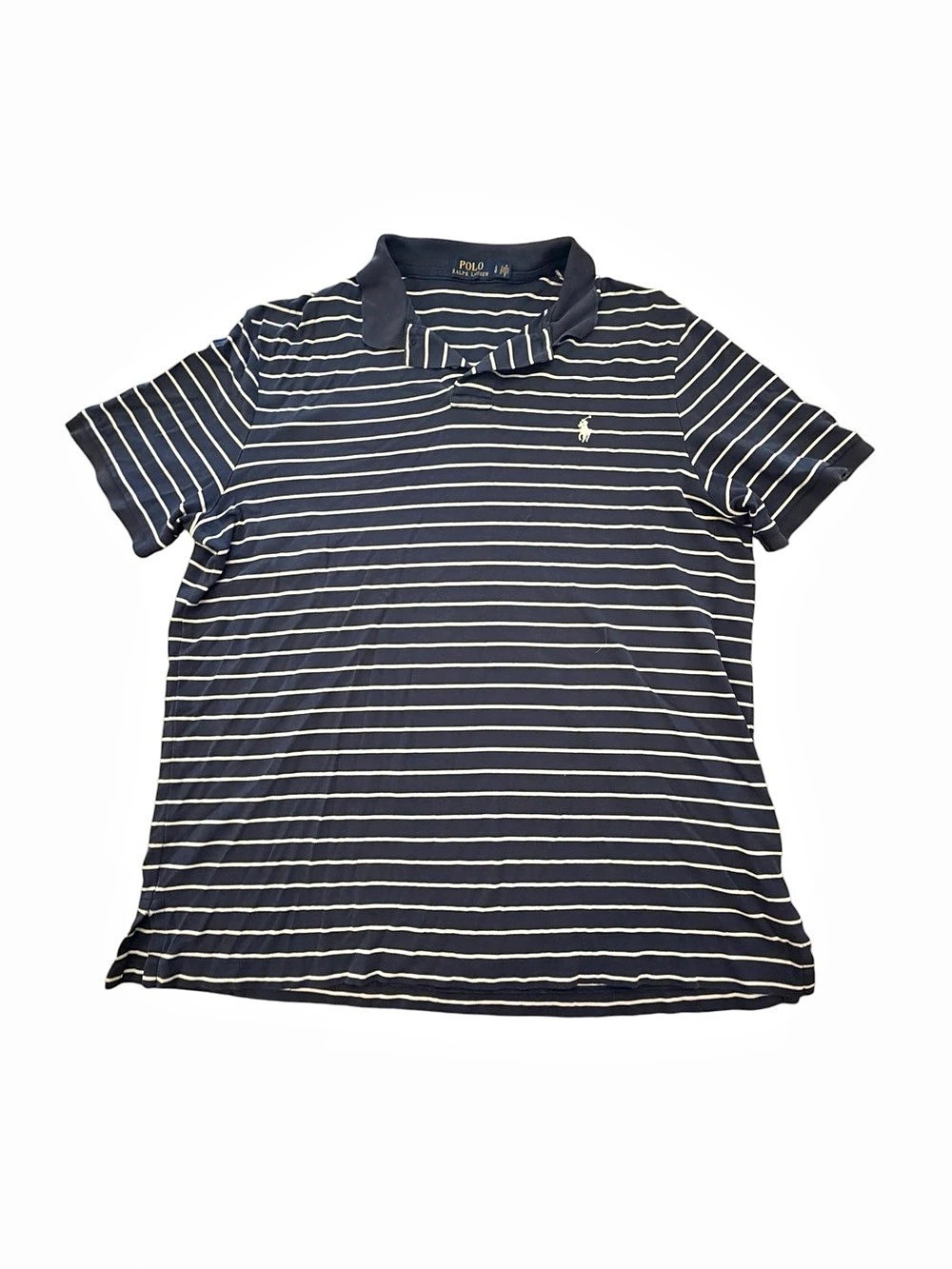 Polo Ralph Lauren Polo Shirt Mens Large  Navy Blue White Striped Pony Cotton